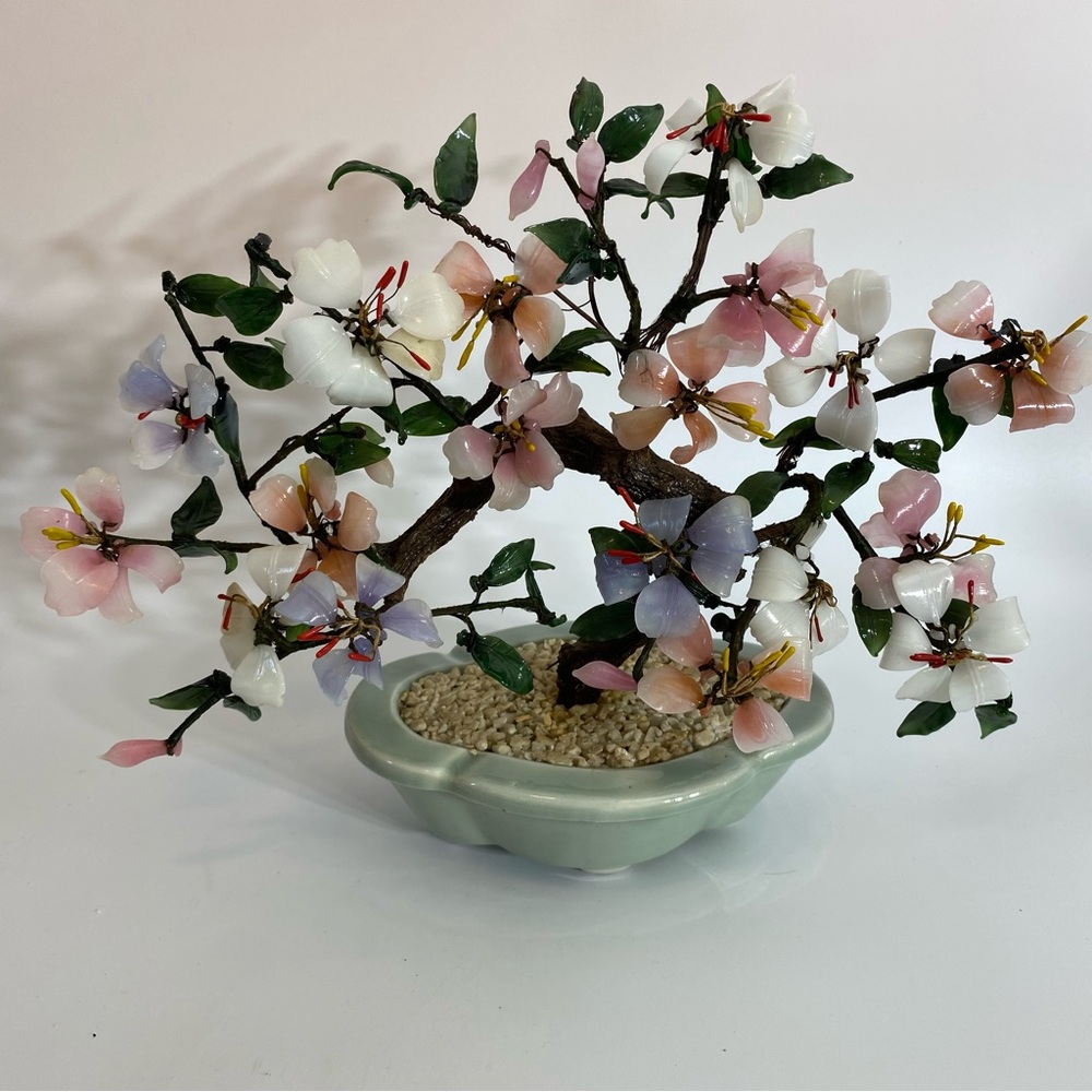 Vintage cherry blossom jade glass Japanese bonsai